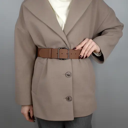 Ремень женский широкий кожаный JK-5070 коричневый с темной пряжкой (125 см) - фото 2