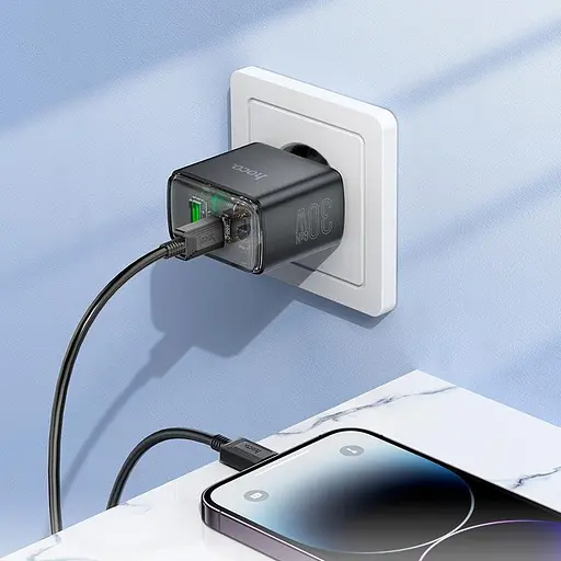 Зарядний пристрій Hoco CS42a 30 W на 2 виходи адаптер + кабель Usb-C Lightning чорний - фото 4