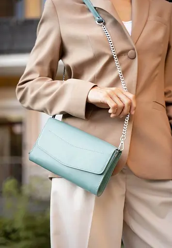 Шкіряна жіноча сумка Еліс бірюзова - фото 7