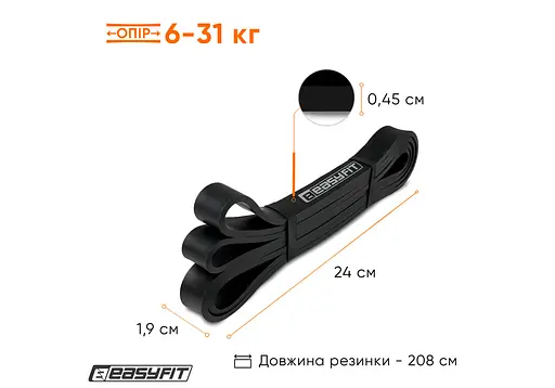 Гумова петля-еспандер Easyfit Origin 6-31 кг гумка для підтягувань, фітнесу та тренувань Чорна (EF-2654-3) - фото 9