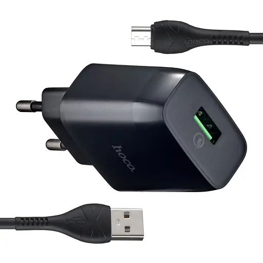Сетевое зарядное устройство Hoco C72Q Glorious single port QC3.0 charger set ( Type-C ) ( EU ) Черный - фото 1