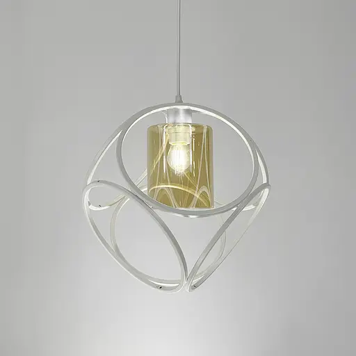 Підвісний світильник із янтарним плафоном у білому корпусі 35×35 см | Арт. 12865/1 WT+AM | Line F - фото 4