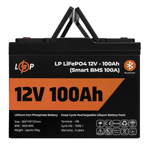 Акумулятор LP LiFePO4 12V (12,8V) - 100 Ah (1280Wh) (Smart BMS 100А) з BT пластик для ДБЖ - фото 2