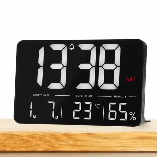 Часы электронные настенные и настольные LOSSO GRAND WC-600 Будильник с пультом Black (18968) - фото 6