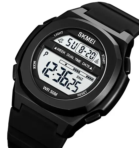 Часы мужские спортивные Skmei 1821 (Черные с белым циферблатом) - фото 2