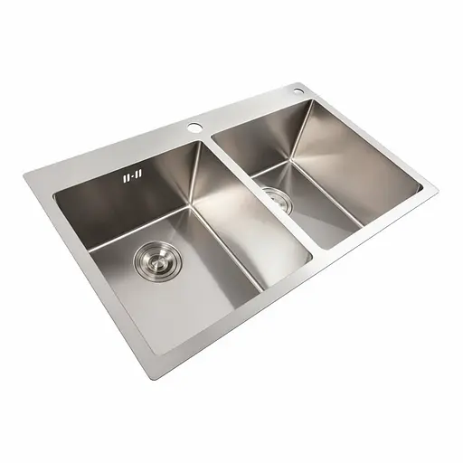 Кухонная мойка 78x48 нержавейка на две чаши Platinum Handmade (круглый сифон, 3.0/0.8), Нержавеющая сталь - фото 2