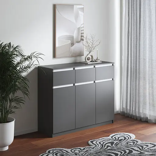 Комод Vays в спальню, современный, без ручек R-33 Антрацит-Белые планки