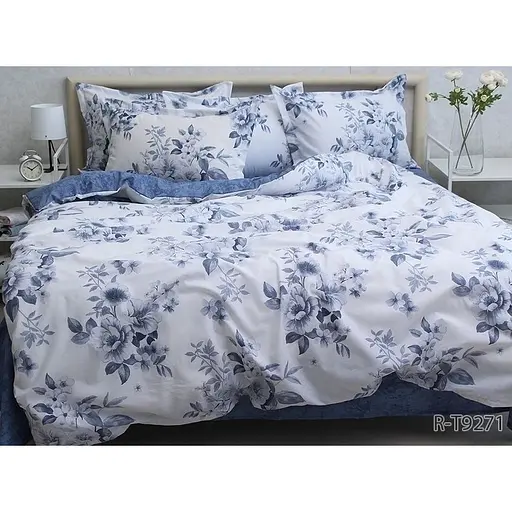 Комплект постельного белья TAG Tekstil с компаньоном 1.5-спальный Бело-синий 000240771 (R-T9271) - фото 1