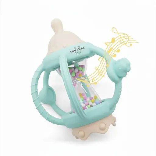 Развивающий сенсорный силиконовый грызунок прорезыватель погремушка, многофункциональная игрушка Cheeks 4 в 1 - фото 3