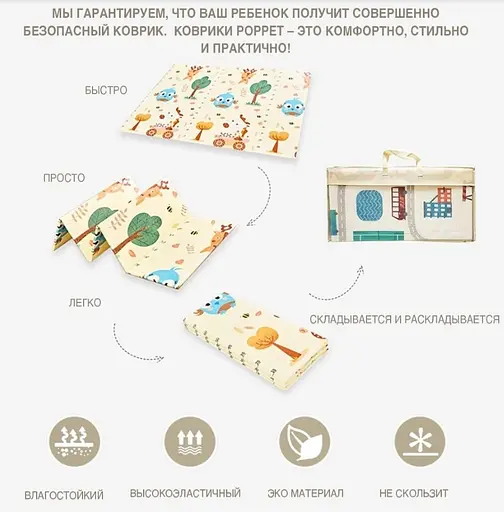 Уцінка. Дитячий двосторонній складаний килимок Poppet Тигреня в лісі і Молочна ферма, 150х180 см (PP001-150) - фото 12