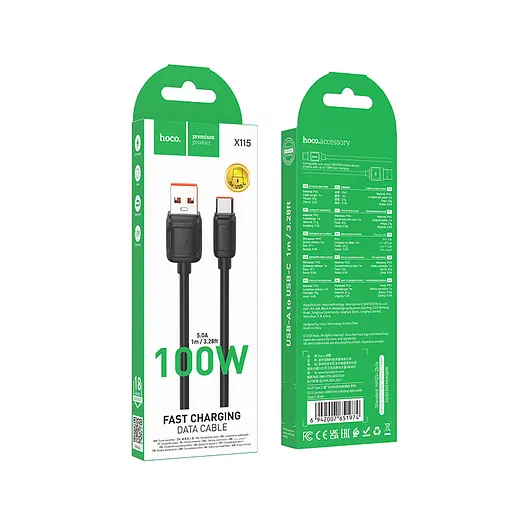 Кабель Hoco X115 Surpass 100W fast charging data cable Type-C Чорний - фото 2
