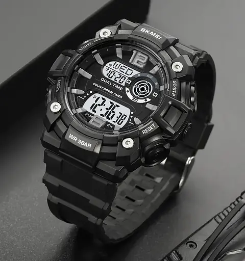 Годинник чоловічий спортивний наручний Skmei 2018 (Чорний з білим циферблатом) - фото 5