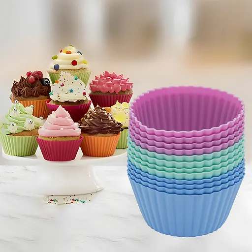 Набір силіконових форм для випічки кексів, мафінів, міні-тортиків 12 шт., A-plus 85544 - фото 1