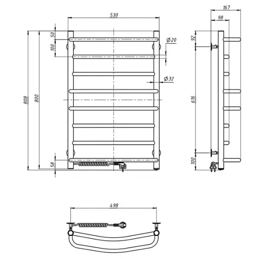Рушникосушка електрична NAVIN Омега 530х800 ліва - фото 3