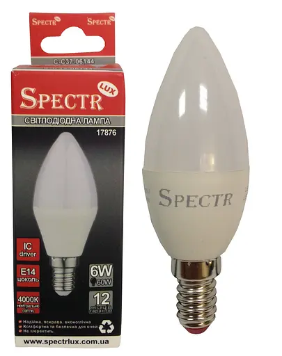 Лампа LED SPEKTR ДС 6W-E14-4000K 540Lm C-C37-06144 (17876) TM СПЕКТР - фото 1