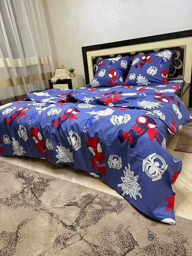 Постільна білизна бавовняна Спайдер дитячий Півтораспальна 150 x 220 Бязь 50 х 70 Синя