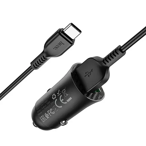 Автомобильное зарядное устройство Hoco Z39 Farsighted dual port QC3.0 Car charger set (Type - C) Черный - фото 1