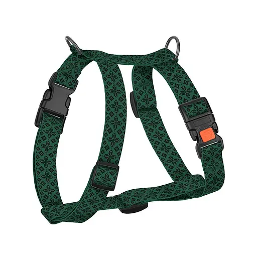 Шлея для собак Н-подібна Барксі патріотична 25 мм Вишиванка зелена