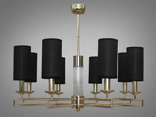 Современная люстра с текстильными абажурами на 8 ламп, цвет-золото. - фото 2