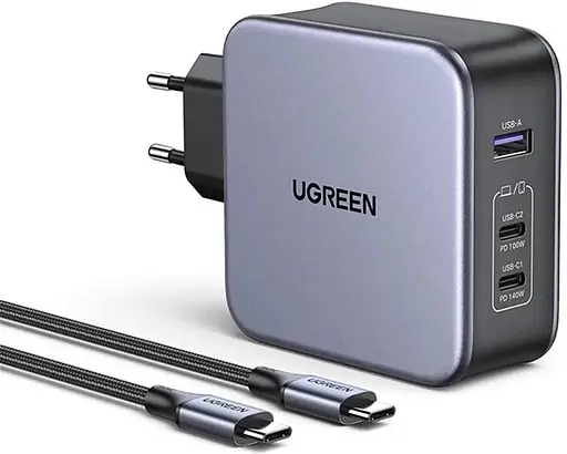 Зарядный комплект блок и кабель 3 порта USB (2хUSB-C+USB-A) Ugreen CD289 140W Gan (90549) - фото 5