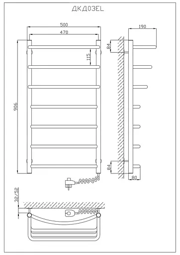 Электрический полотенцесушитель Kosser Каскад Дуга 900x500/7 ER рег. ДКД03ЕR, Хром, Правое - фото 5