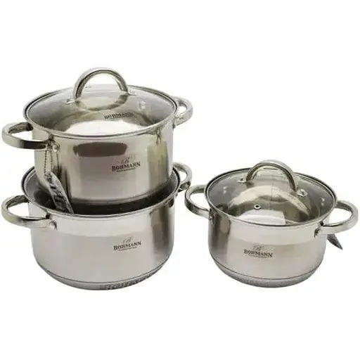 Універсальний набір каструль з кришками Bohmann BH-0715 з нержавіючої сталі з антипригарним покриттям - фото 1