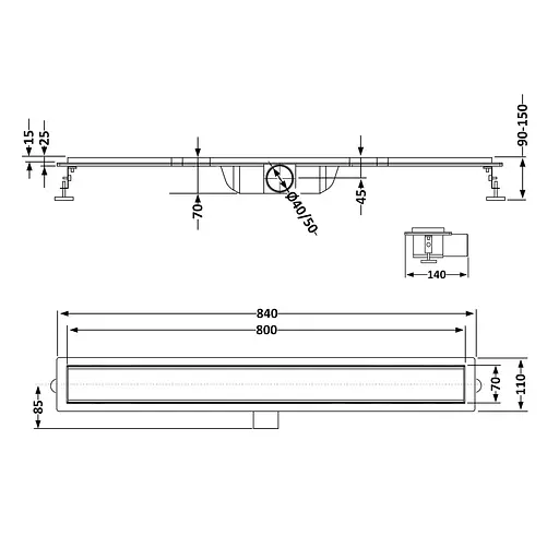 Душовий канал Qtap Scorpio Tile800 з нержавіючої сталі під плитку поворотний сифон/сухий затвор - фото 2