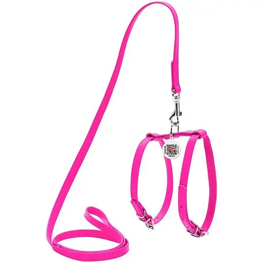 Шлея з повідцем для собак Waudog Glamour шкіряна з QR паспортом, рожевий