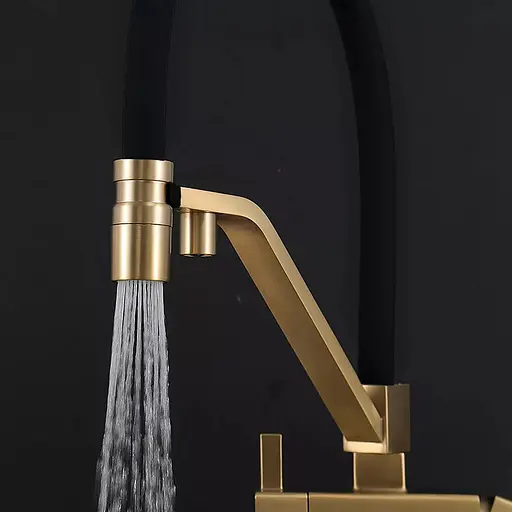 Змішувач для кухні під фільтр з гнучким виливом золото Frap G4395-63 Чорний/золото - фото 5