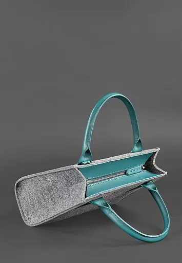 Женская фетровая сумка-кроссбоди Blackwood с кожаными бирюзовыми вставками - фото 5