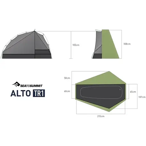 Палатка Sea to Summit Alto TR1 Mesh Inner Sil/PeU Fly NFR Зеленый (1033-STS ATS2039-01160410) - фото 15