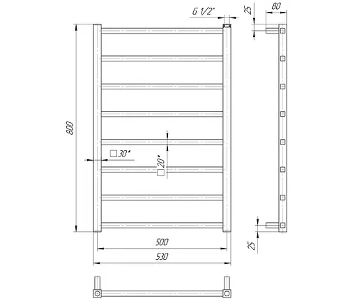 Водяной полотенцесушитель Mario Токио 800x530/500, Хром - фото 2