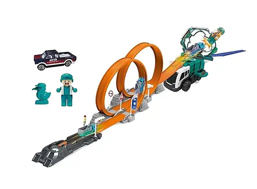 Трек 660 A-100, металопластикова машинка, герой, запускалка, перешкоди, в коробці (6946611557172) - фото 1