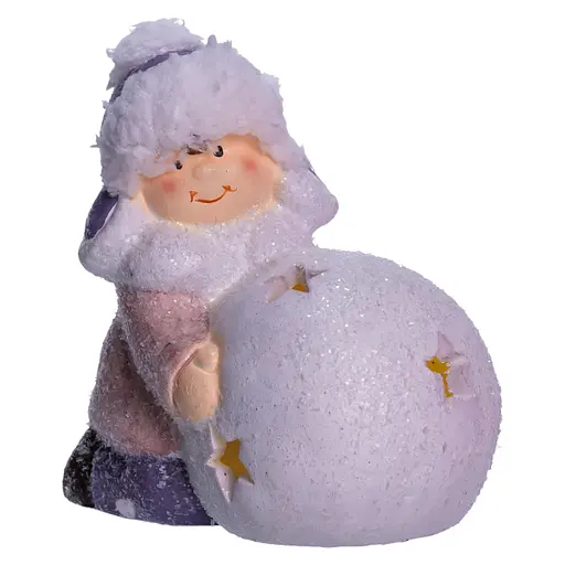 Новорічна фігурка з підсвіткою Дівчинка зі сніговою кулею з порцеляни 11×7×12 см Yiwu CR-5-10
