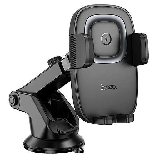 Автотримач з БЗП Hoco HW32 Crown push-type (center console) Black / Metal gray - фото 6