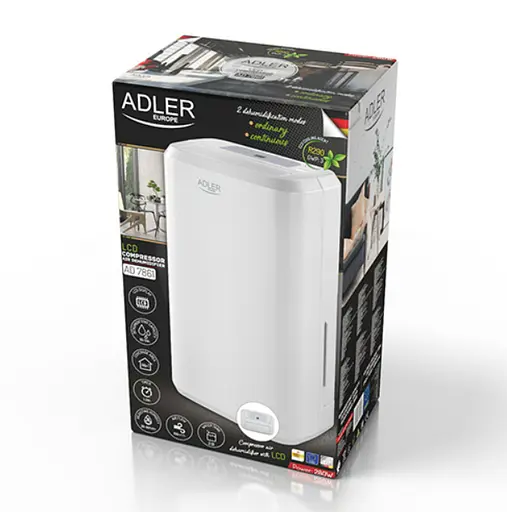 Осушувач повітря компресорний Adler AD 7861 10л/24год LCD дисплей 280Вт - функція відкладеного старту - фото 2