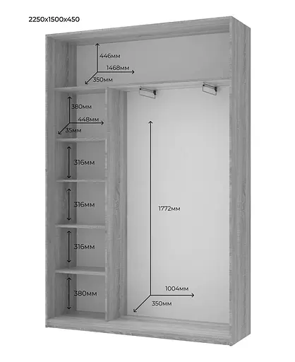 Шкаф купе Doros Сити Лайт Кашемир 2 ДСП 150х45х225 (80736350) - фото 4