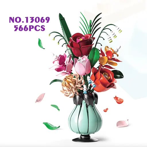 Конструктор квіти  MJI букет квітів у вазі Гармонія для дітей і дорослих для дівчаток 566 деталей - фото 2