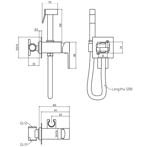 Набір гігієнічного душу прихованого монтажу Mixxus Premium Kvadro 333 Inner MI6925, Хром - фото 2