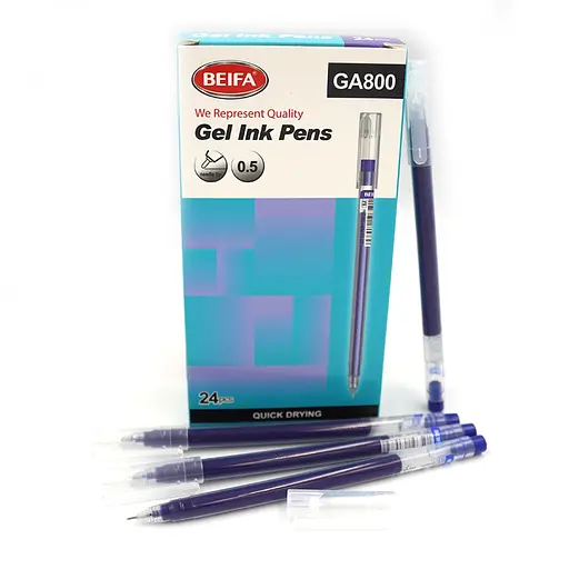 Ручка гелевая Beifa, 0.5 мм, быстро высыхает, синяя, 24 шт.