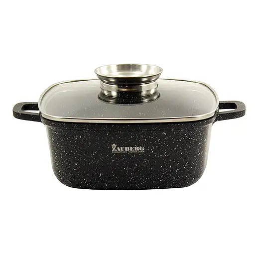 Каструля-котел квадратна 6.5 л Ø 28 см з покриттям під мармур та кришкою, Zauberg Чорний 87905 - фото 1