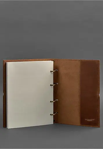 Кожаный блокнот А5 на кольцах (софт-бук) 9.0 в мягкой светло-коричневой обложке. - фото 5