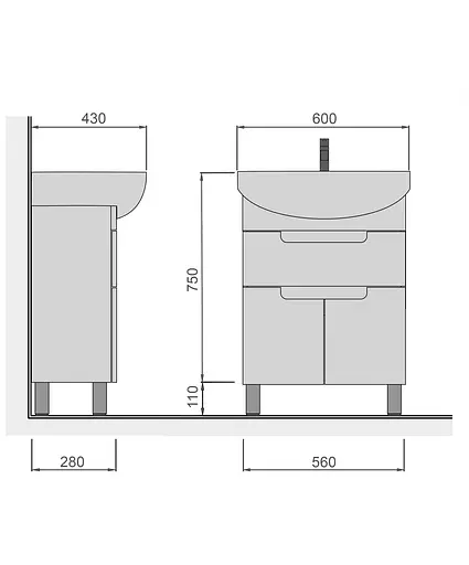 Тумба Мойдодир Тетріс 60 з умивальником Arteco 60 Білий - фото 2