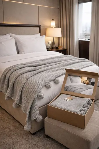 Плед вязаный двуспальный 200х220 см серый TC303376192 - фото 1