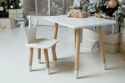 Детский прямоугольный столик (Белый) и стульчик Корона (Белая) - фото 4
