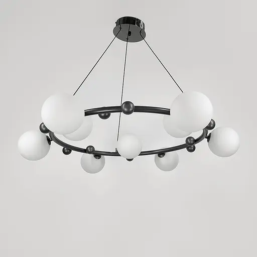 Кольцевая люстра с 9 белыми плафонами Ø 85 см | Ст. MJ 295/9 BK+WT | Line F - фото 4