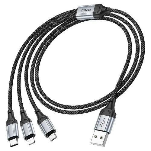 Кабель Hoco X102 Fresh 3 в 1 charging data cable (iP + Micro + Type-C) 1 м чорний - фото 1