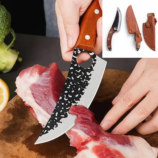 Обвалочный нож для мяса Satori из нержавеющей стали в кожаном чехле с кованым лезвием с деревянной рукояткой 27.5 см 88206 - фото 2