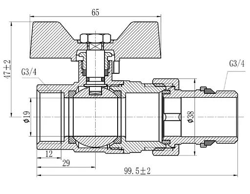Кран кульовий Thermo Alliance "Американка" Forte 3/4" ВЗ прямий, антипротікання, метелик SF222W20 - фото 4