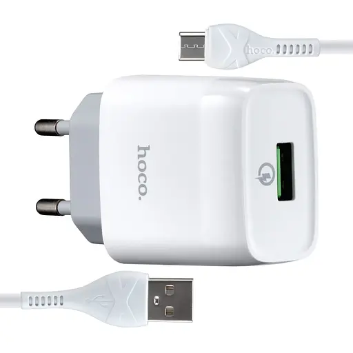 Сетевые зарядные устройства Hoco C12Q Smart QC3.0 charger set Micro (EU) Белый - фото 1